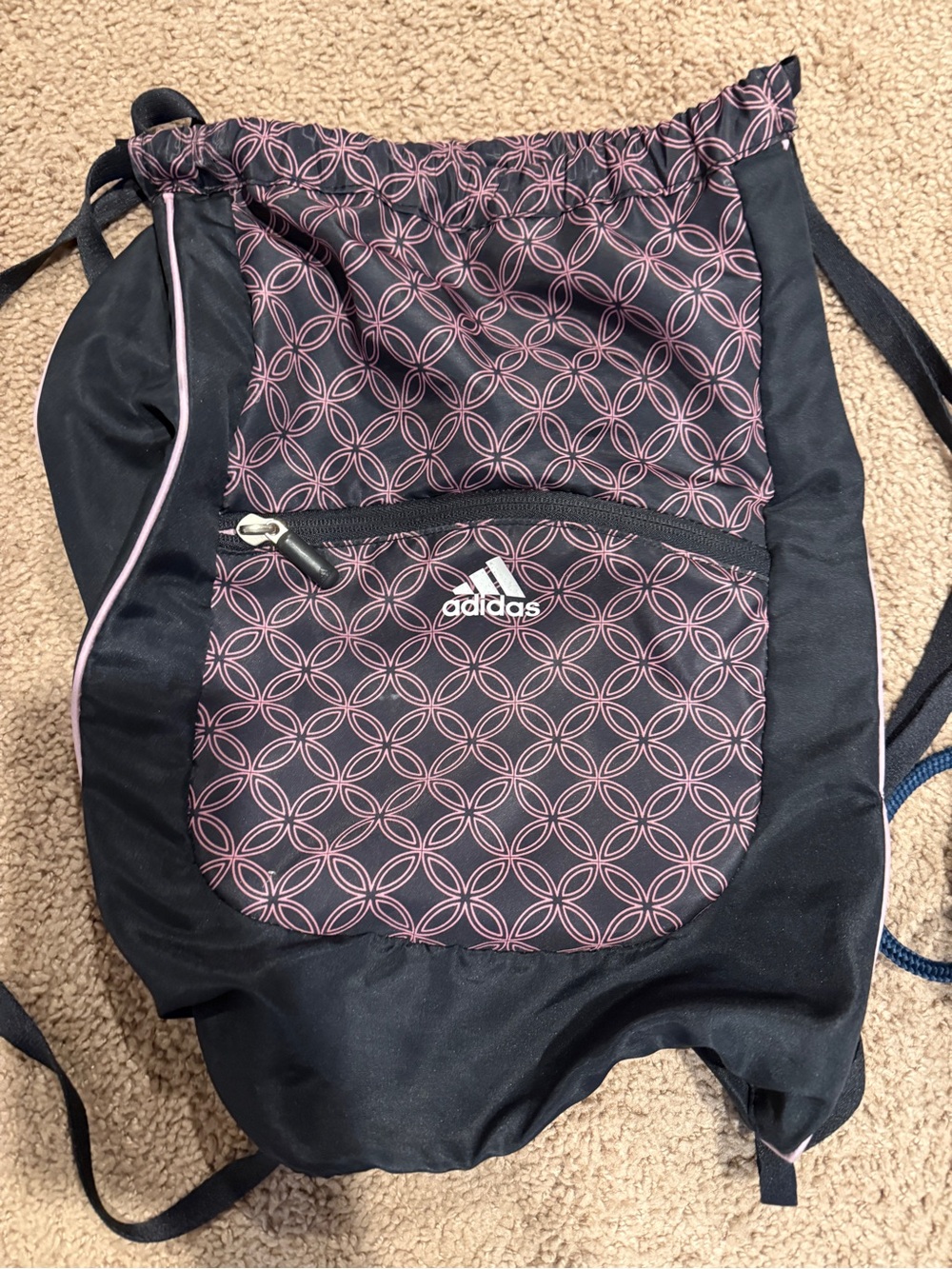 adidas Blue and Pink Geometric Drawstring Backpack - Picture 2 of 3